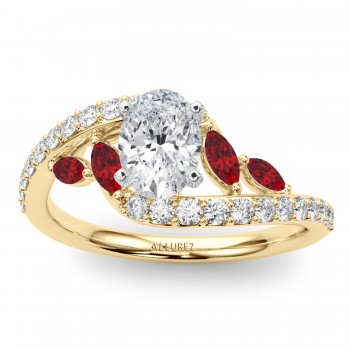 Swirl Design Lab Grown Diamond & Marquise Lab Ruby Engagement Ring 14K Yellow Gold (0.63ct)